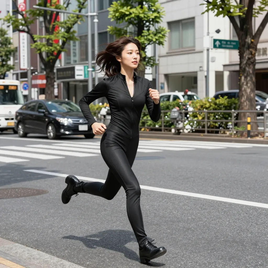 black catsuit city run s1