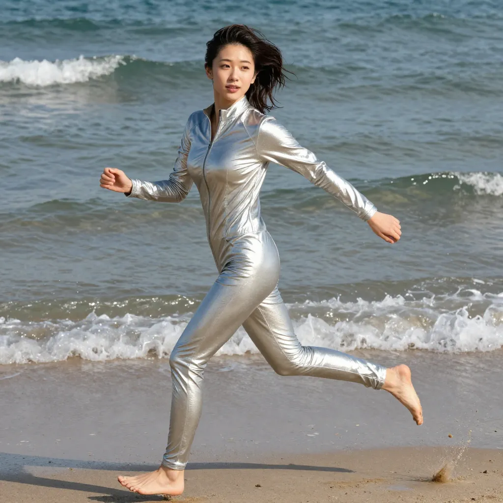 silver catsuit beach s1