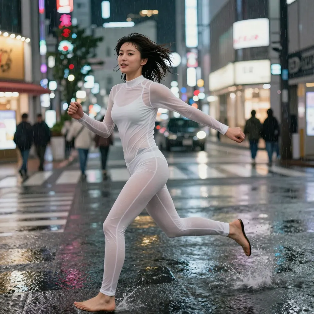 white sheer catsuit rain s1