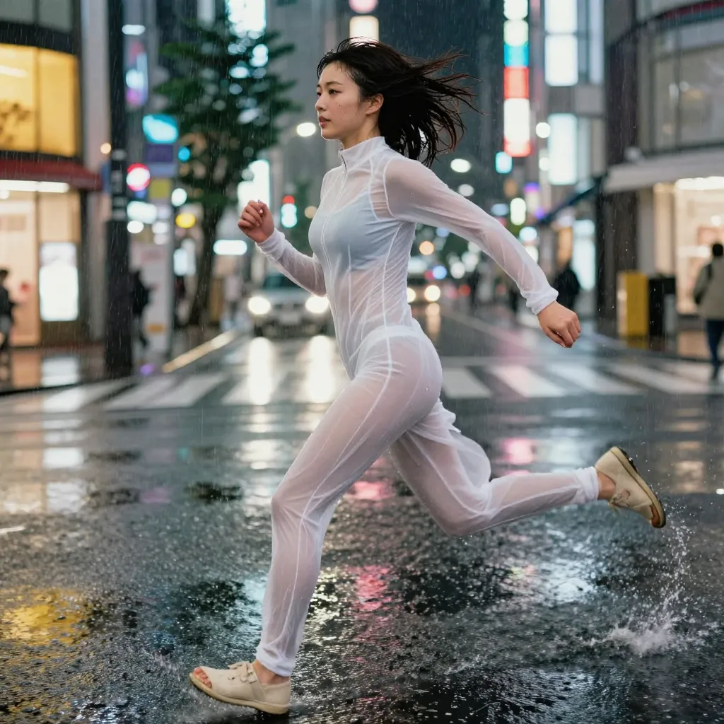 white sheer catsuit rain s2