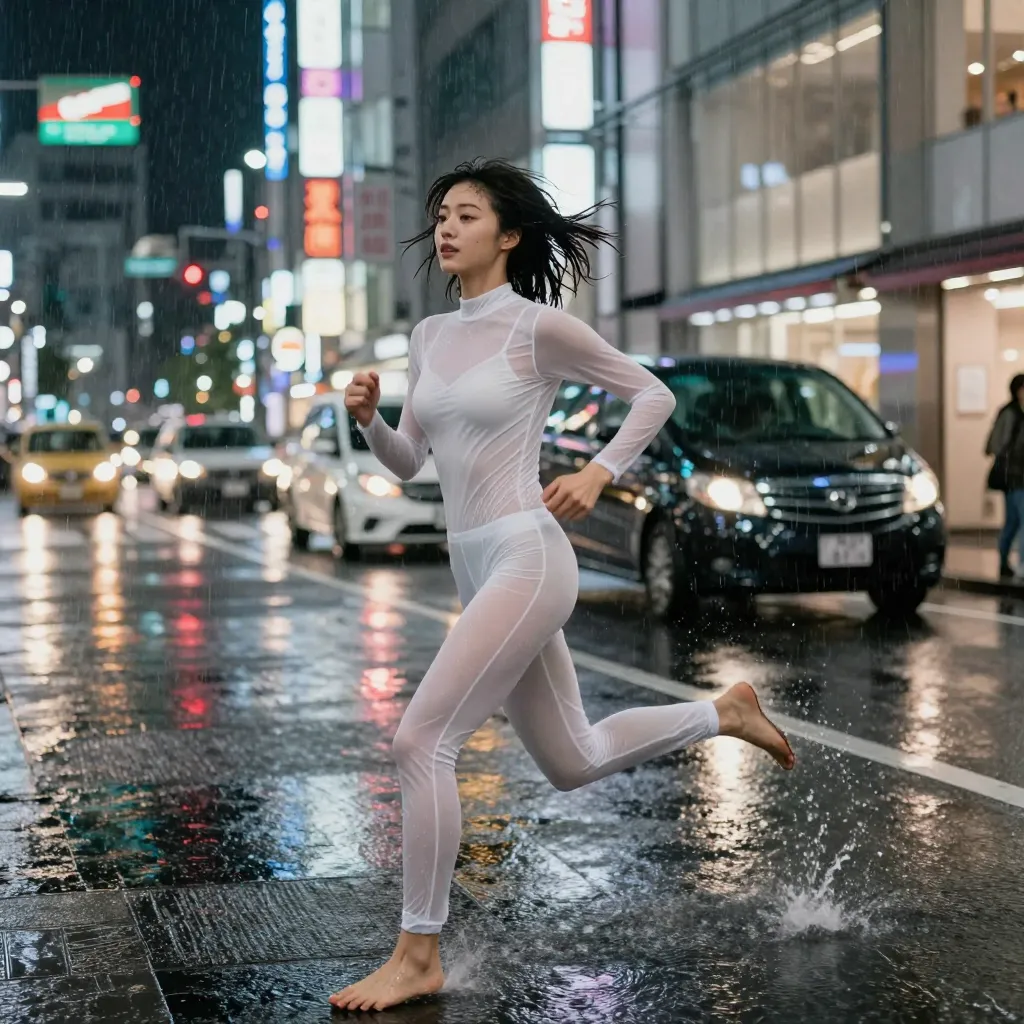white sheer catsuit rain s3