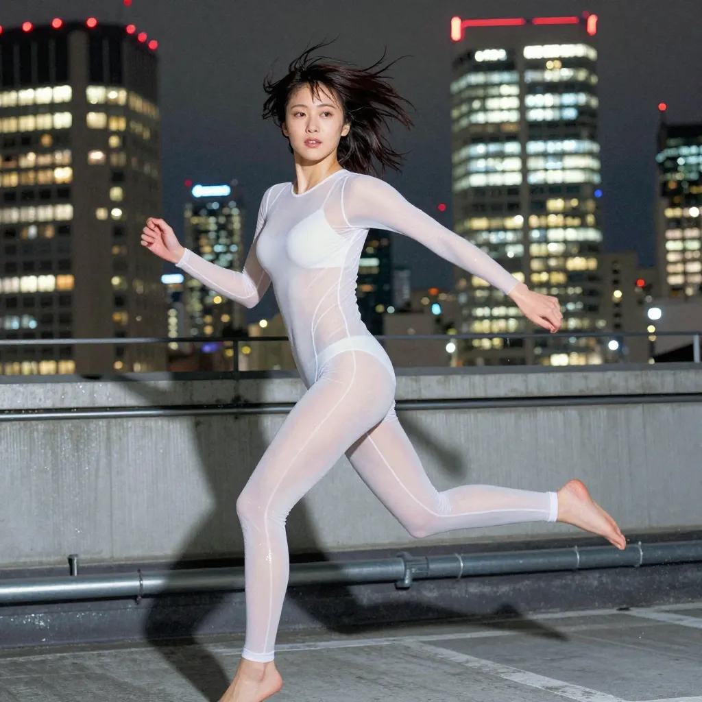 white sheer catsuit night rooftop s1