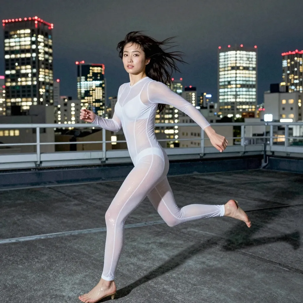 white sheer catsuit night rooftop s3