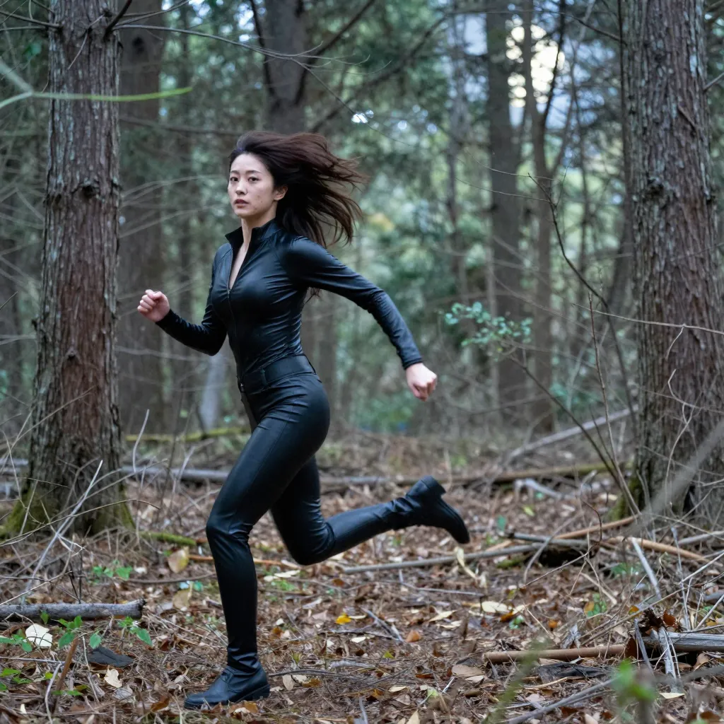 black catsuit night forest s1