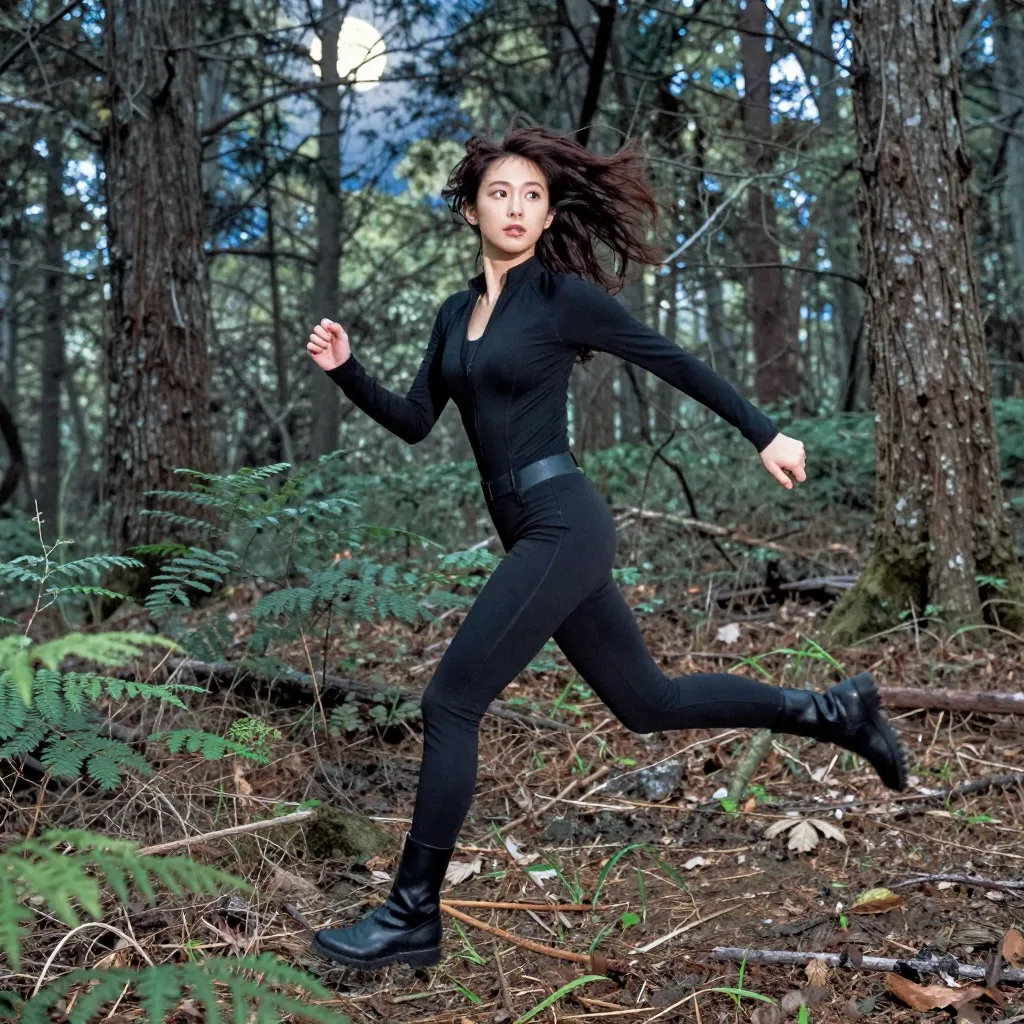 black catsuit night forest s2