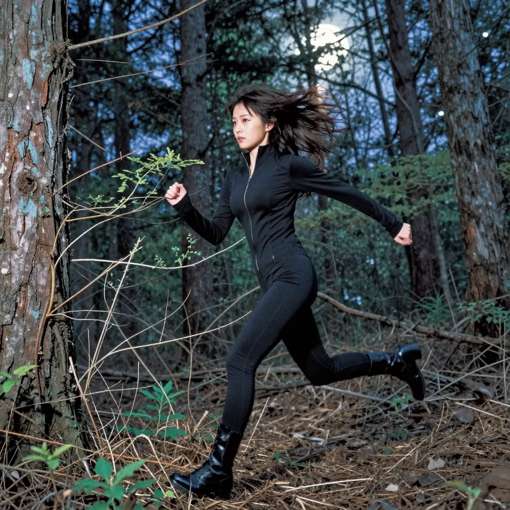 black catsuit night forest s3
