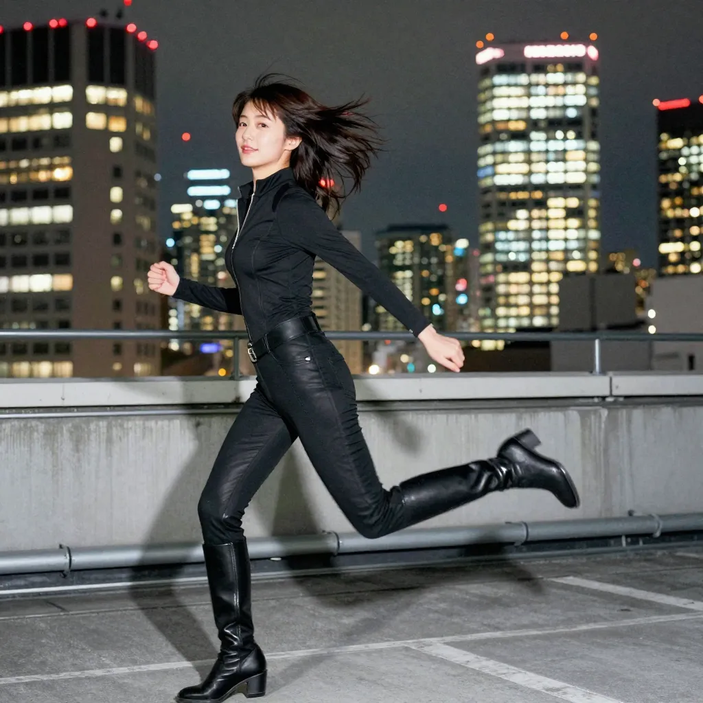 black catsuit night rooftop s1