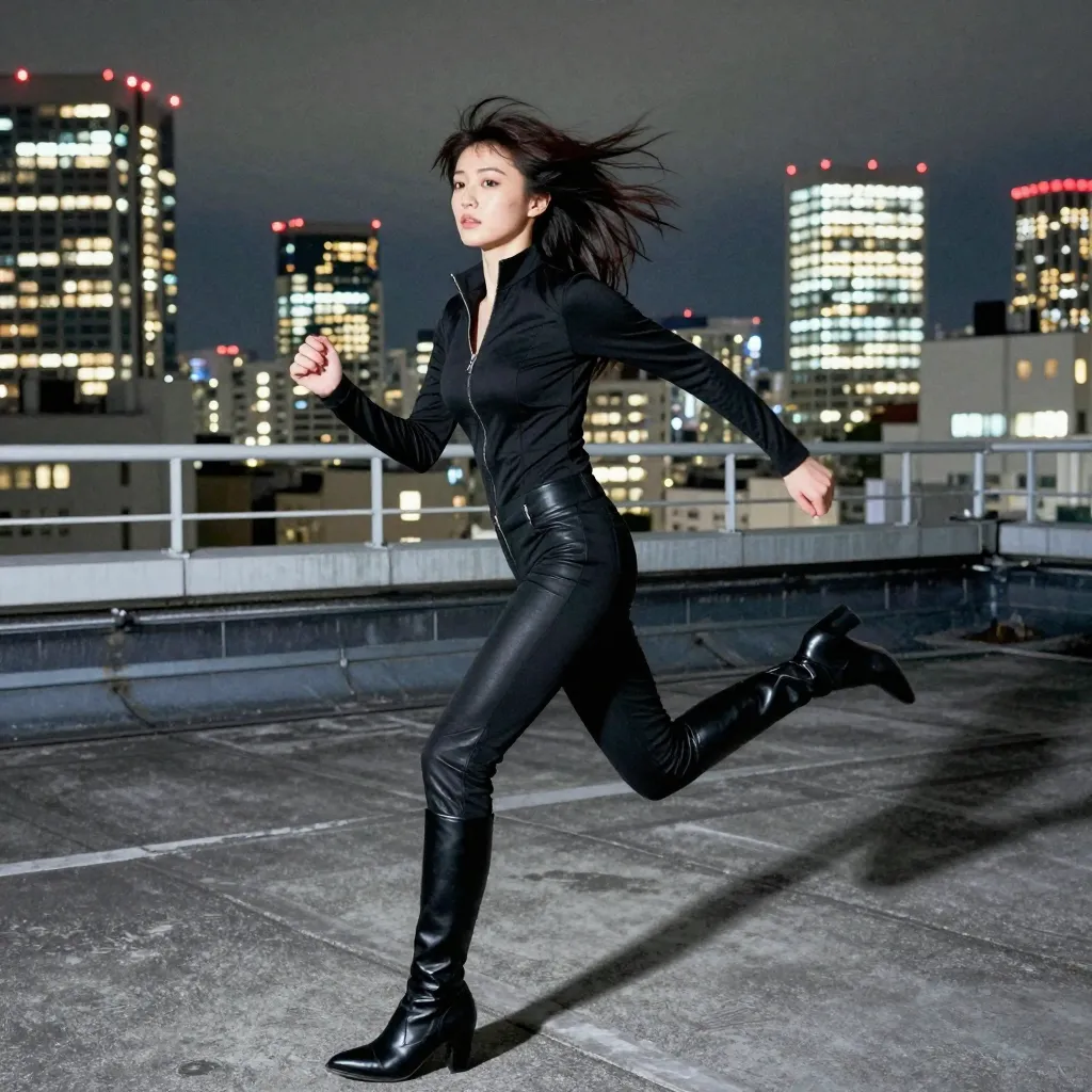 black catsuit night rooftop s3