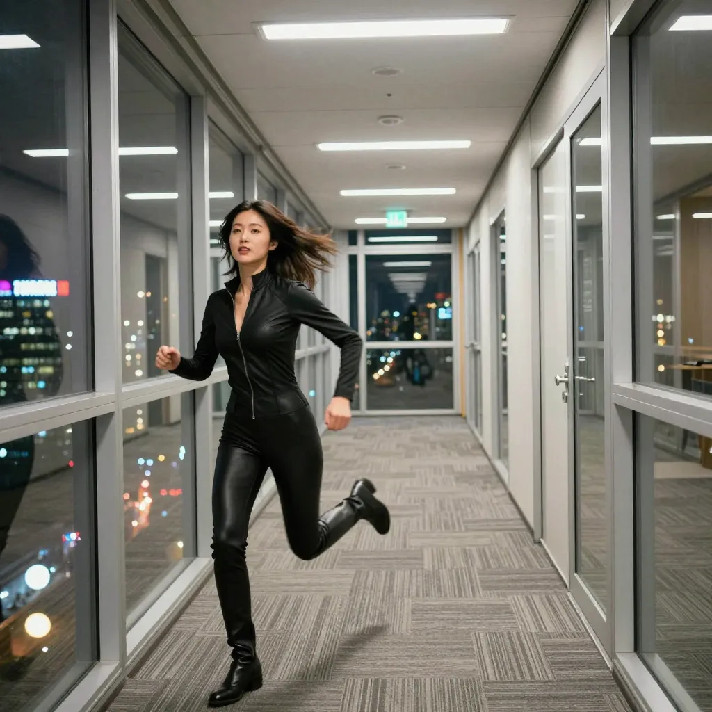 black catsuit night office s1