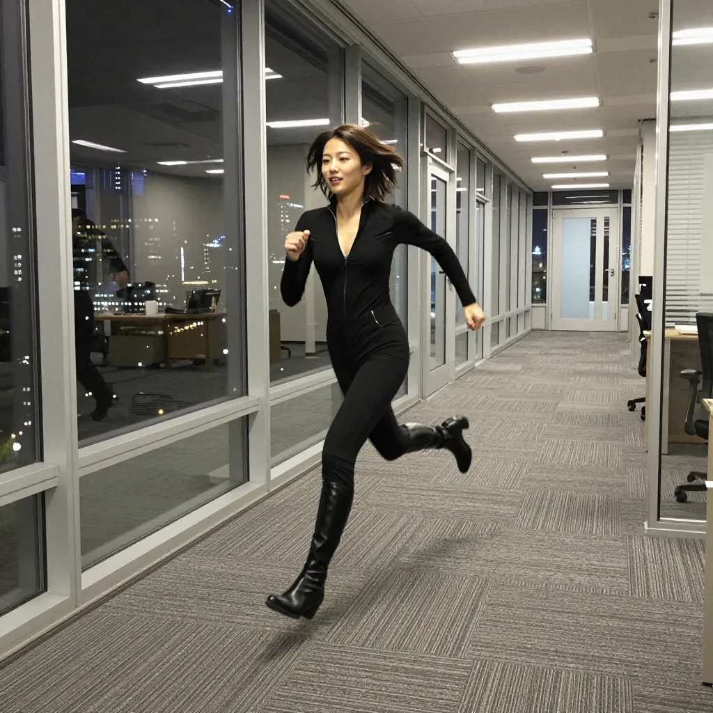 black catsuit night office s2
