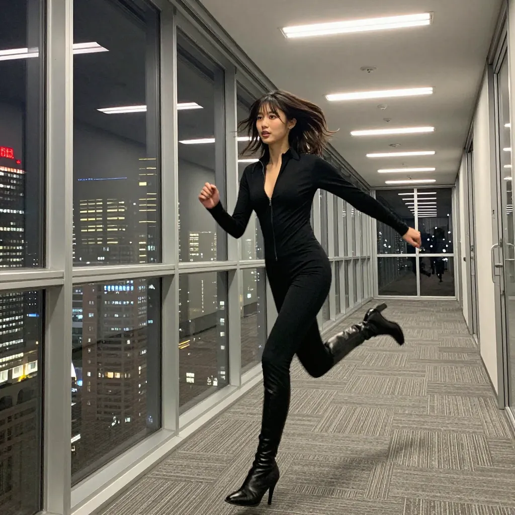 black catsuit night office s3