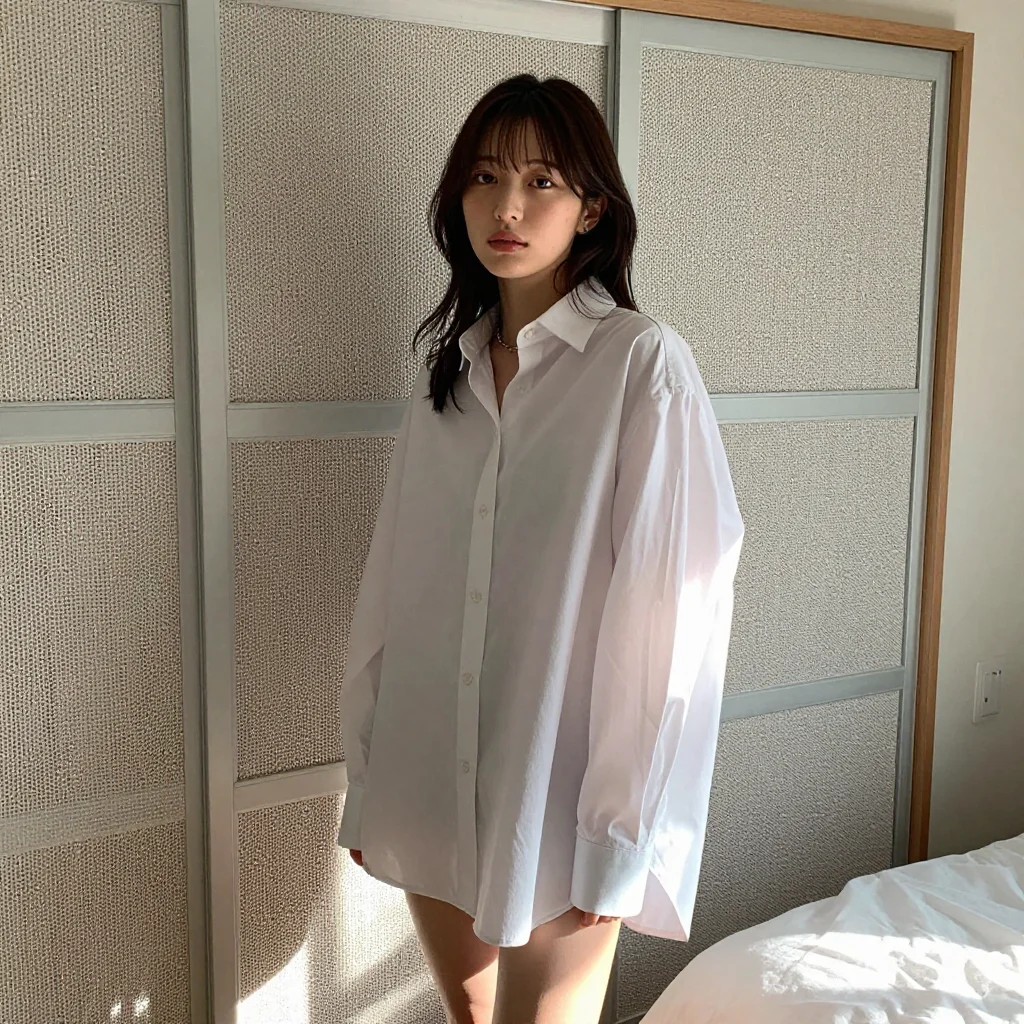 条件C: oversized white dress shirt