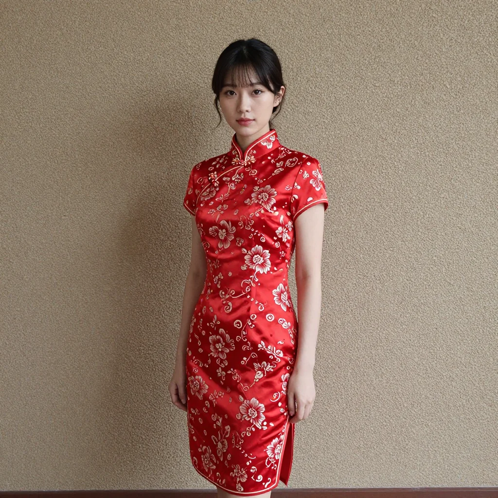 条件F: red china dress