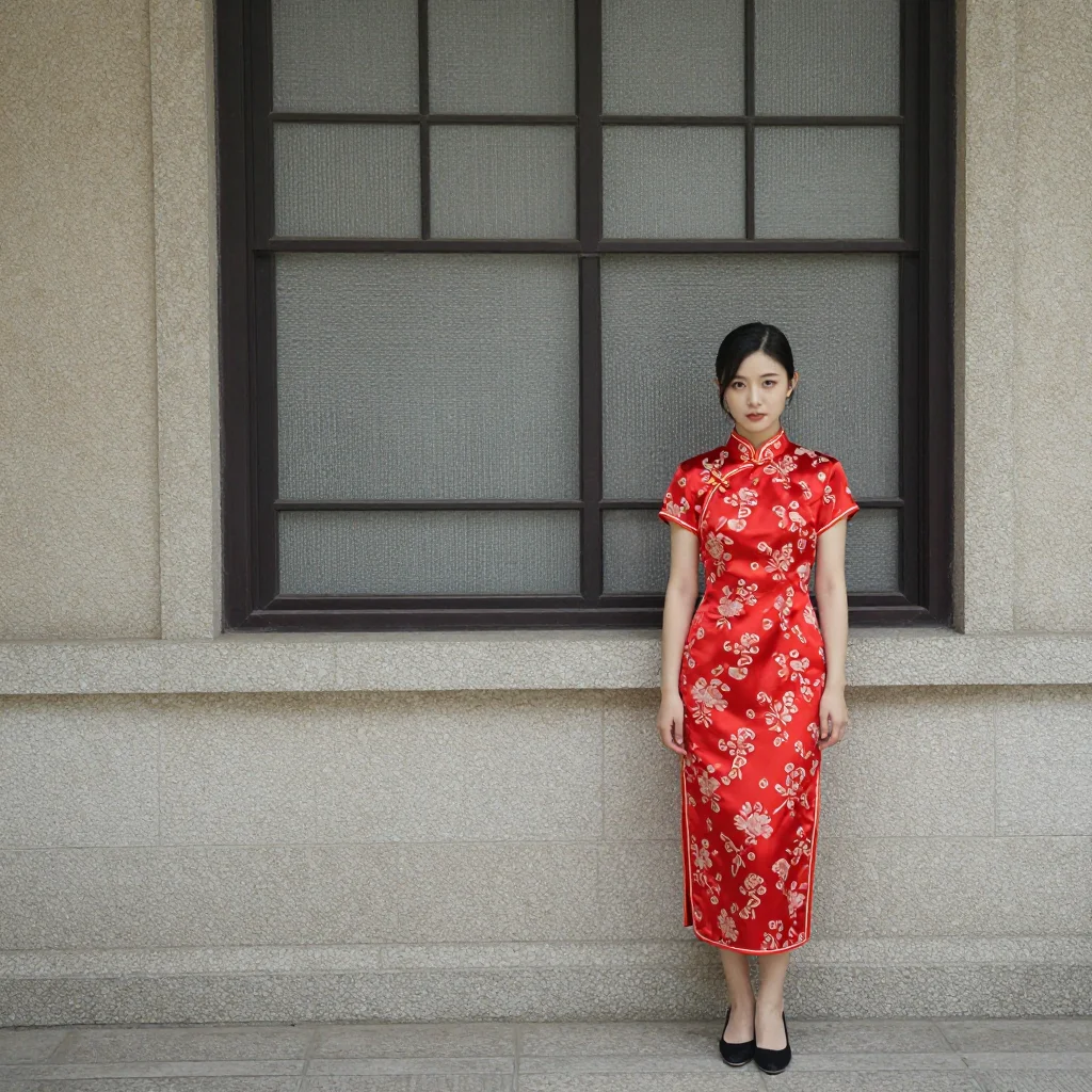 条件F: red china dress