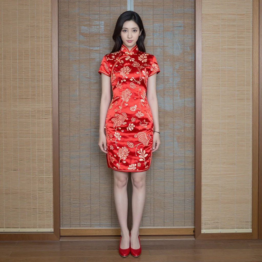 条件F: red china dress