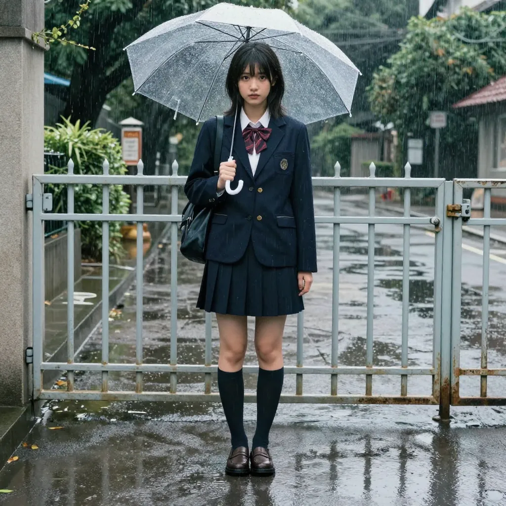 雨の校門×傘