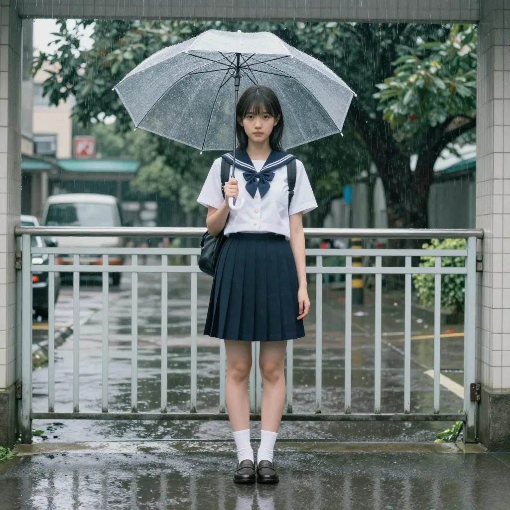 雨の校門×傘