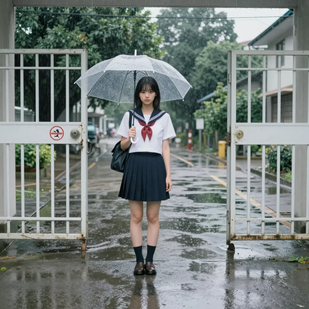 雨の校門×傘