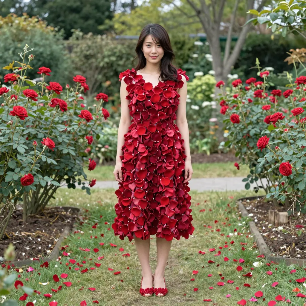 【検証】花で作った服のプロンプト — 桜・バラ・ユリで衣服を置き換える