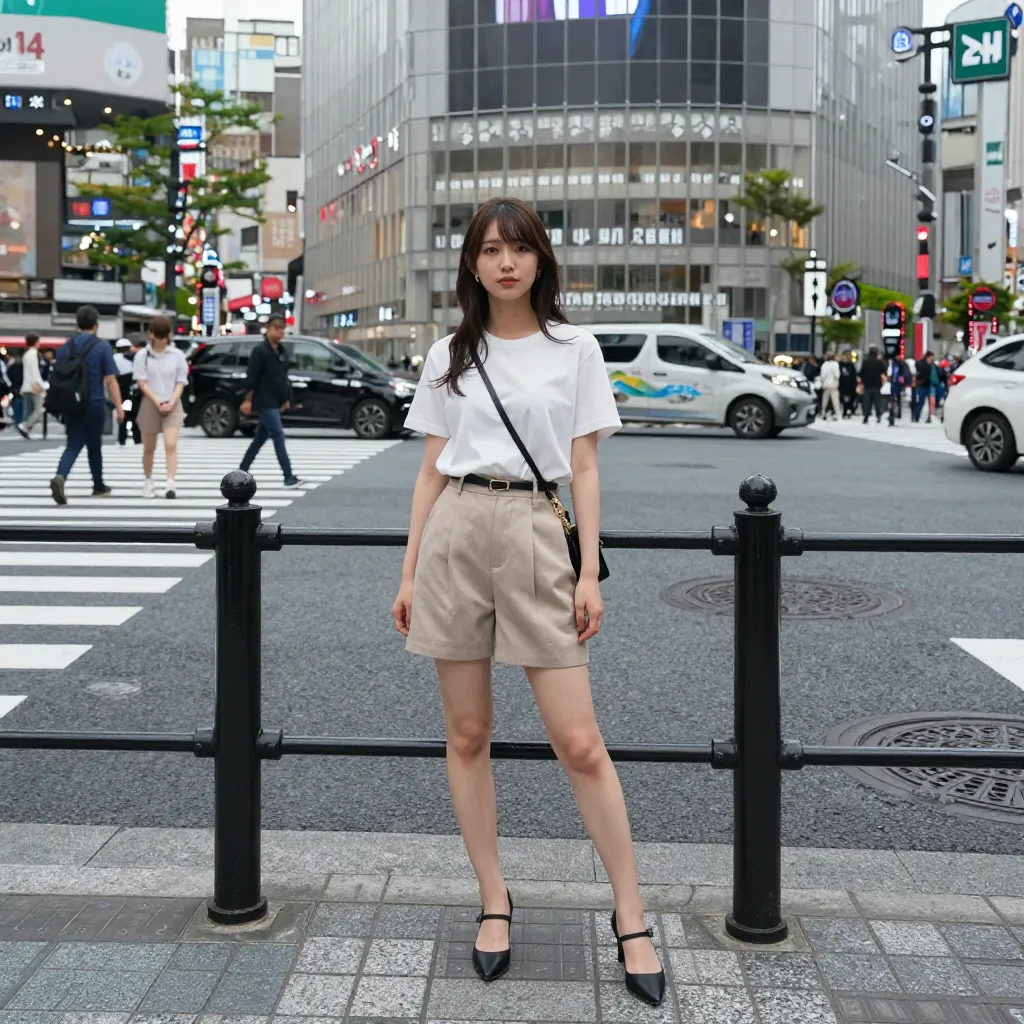 コントロール（白Tシャツ+ベージュショートパンツ）