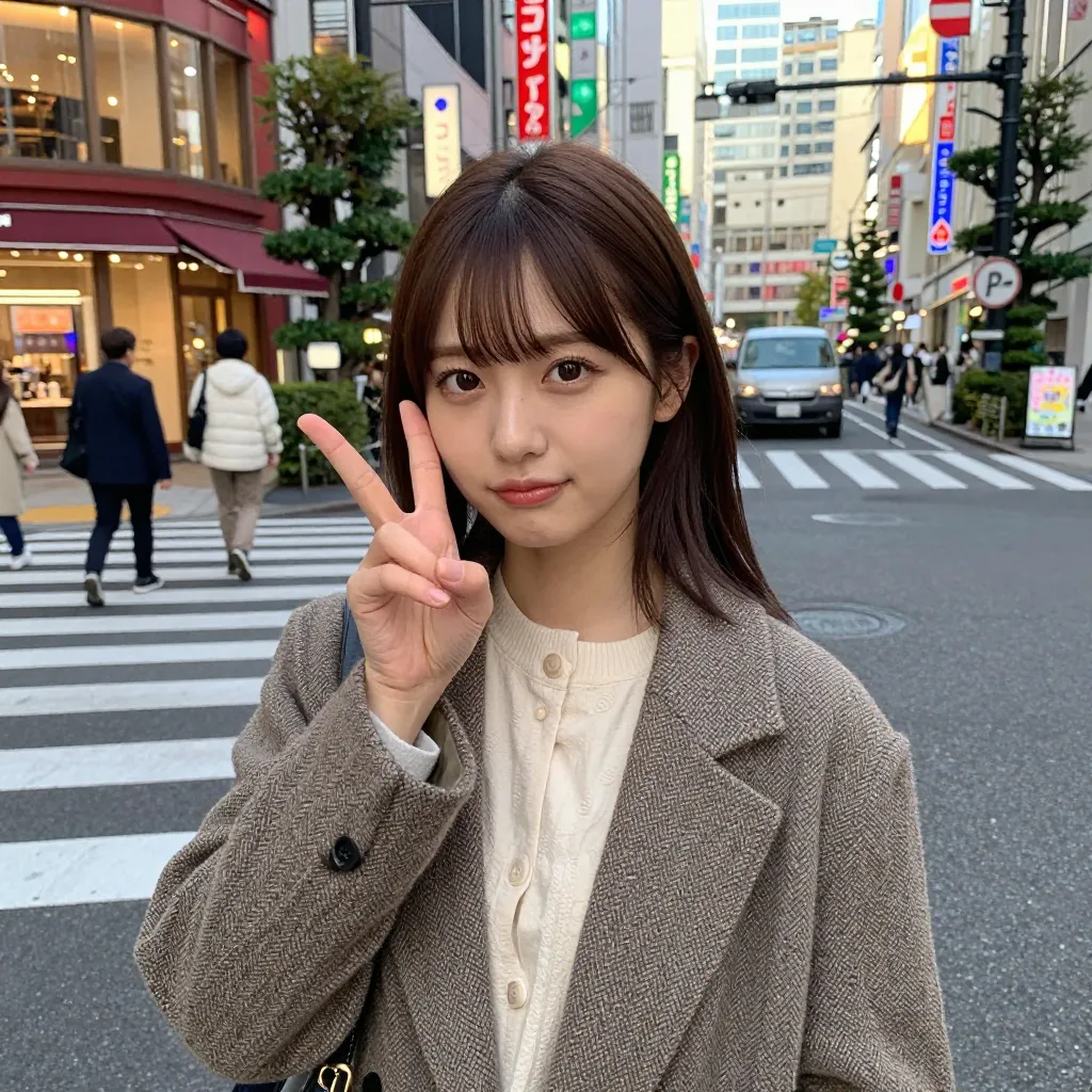 片手ピースサイン