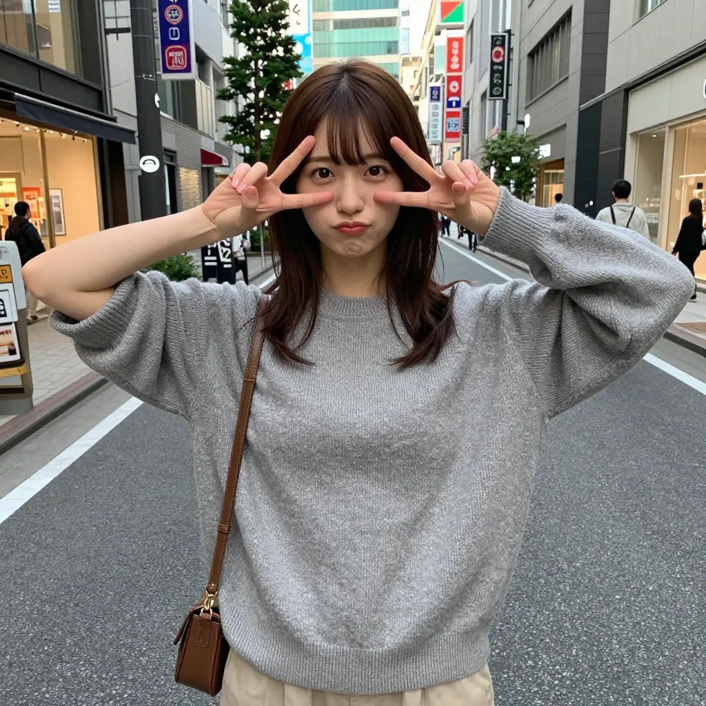 目元ピースサイン