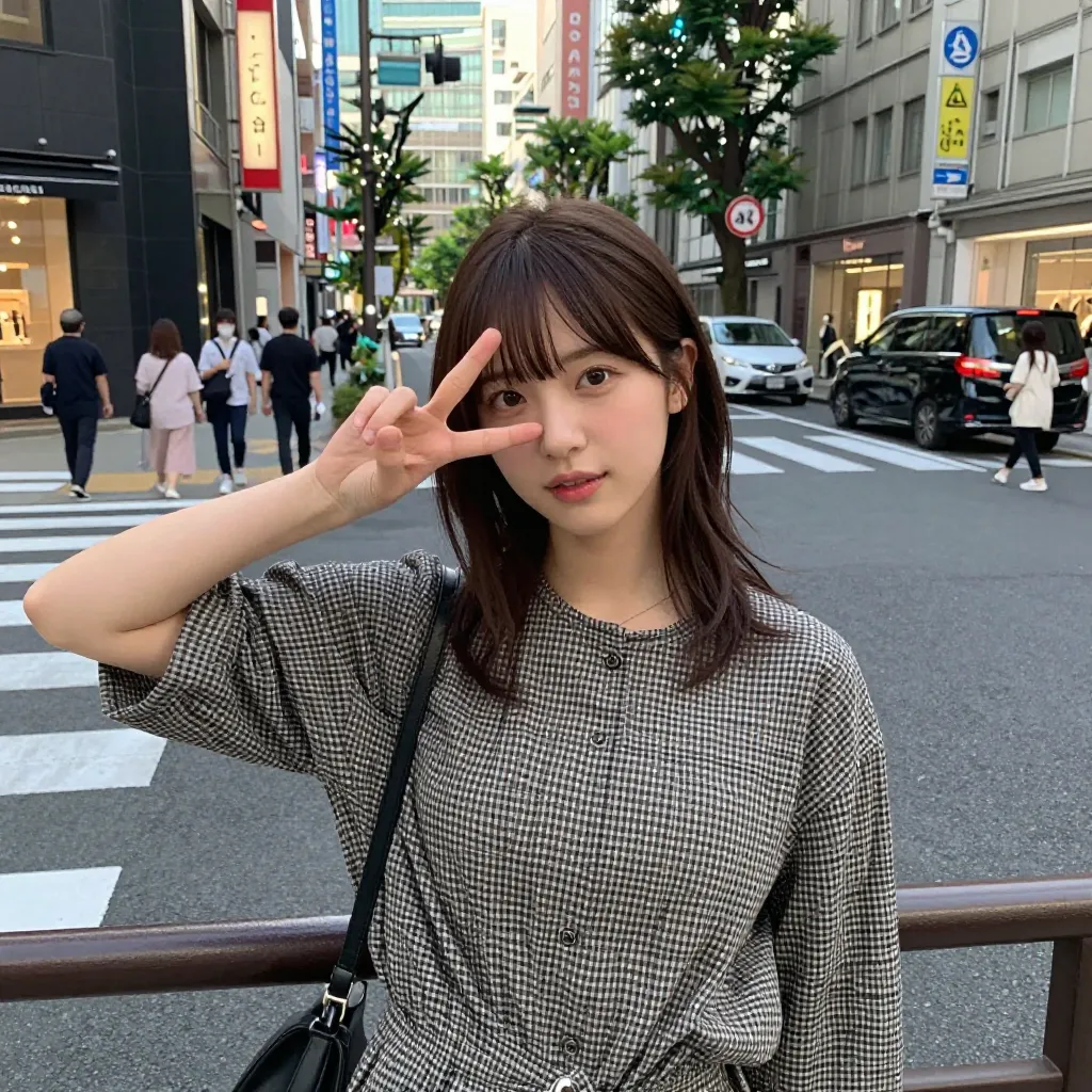 目元ピースサイン