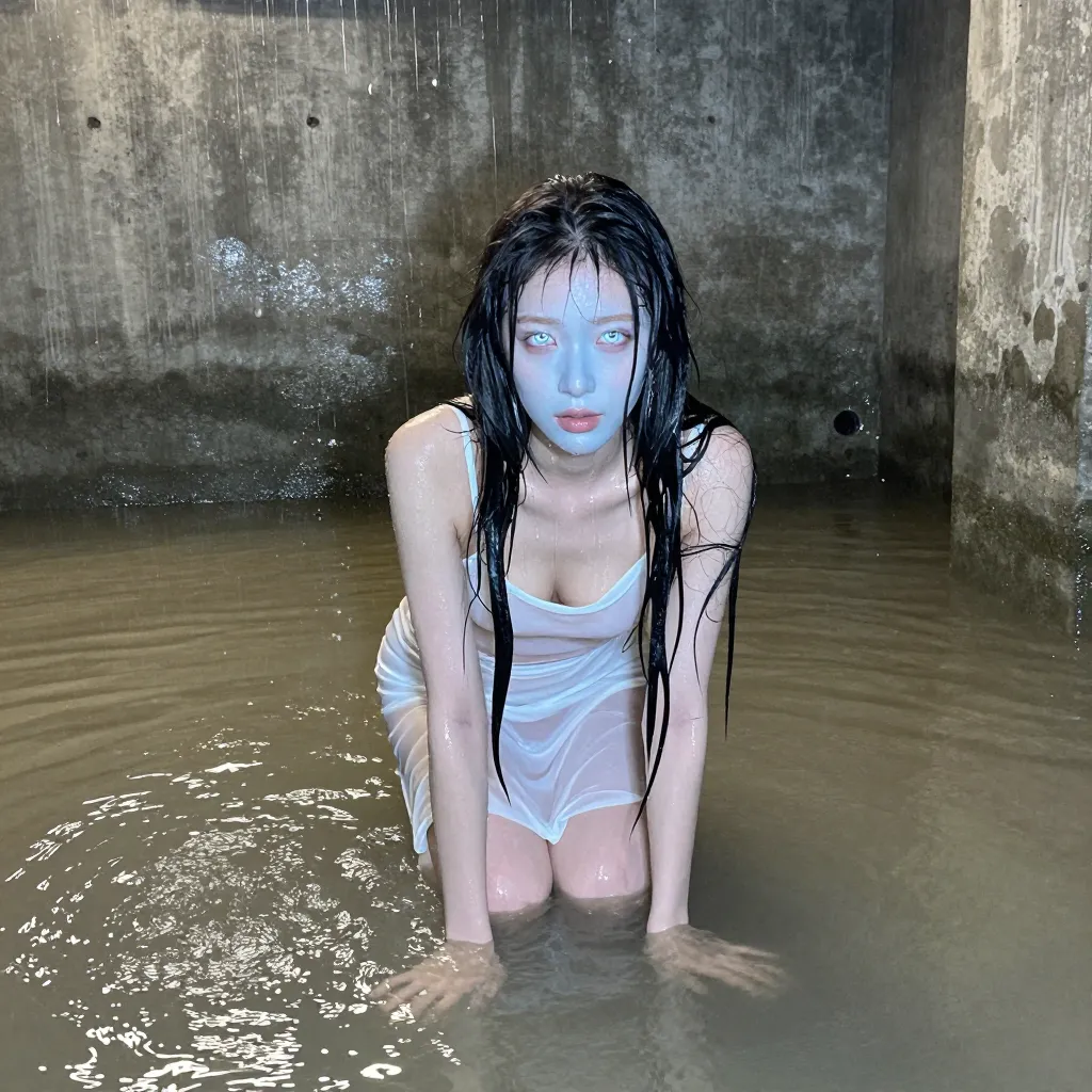 濁水を這う青い肌と白い目の怪異
