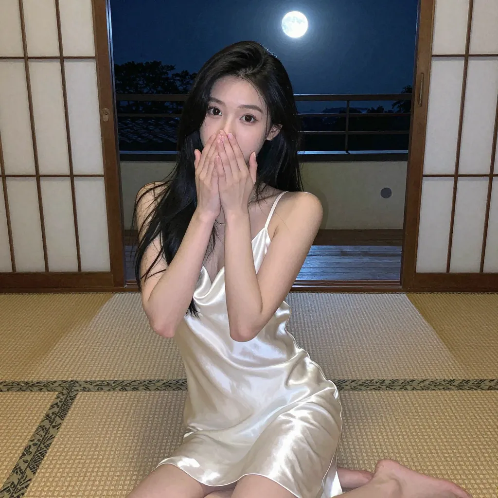 両手で口を覆う
