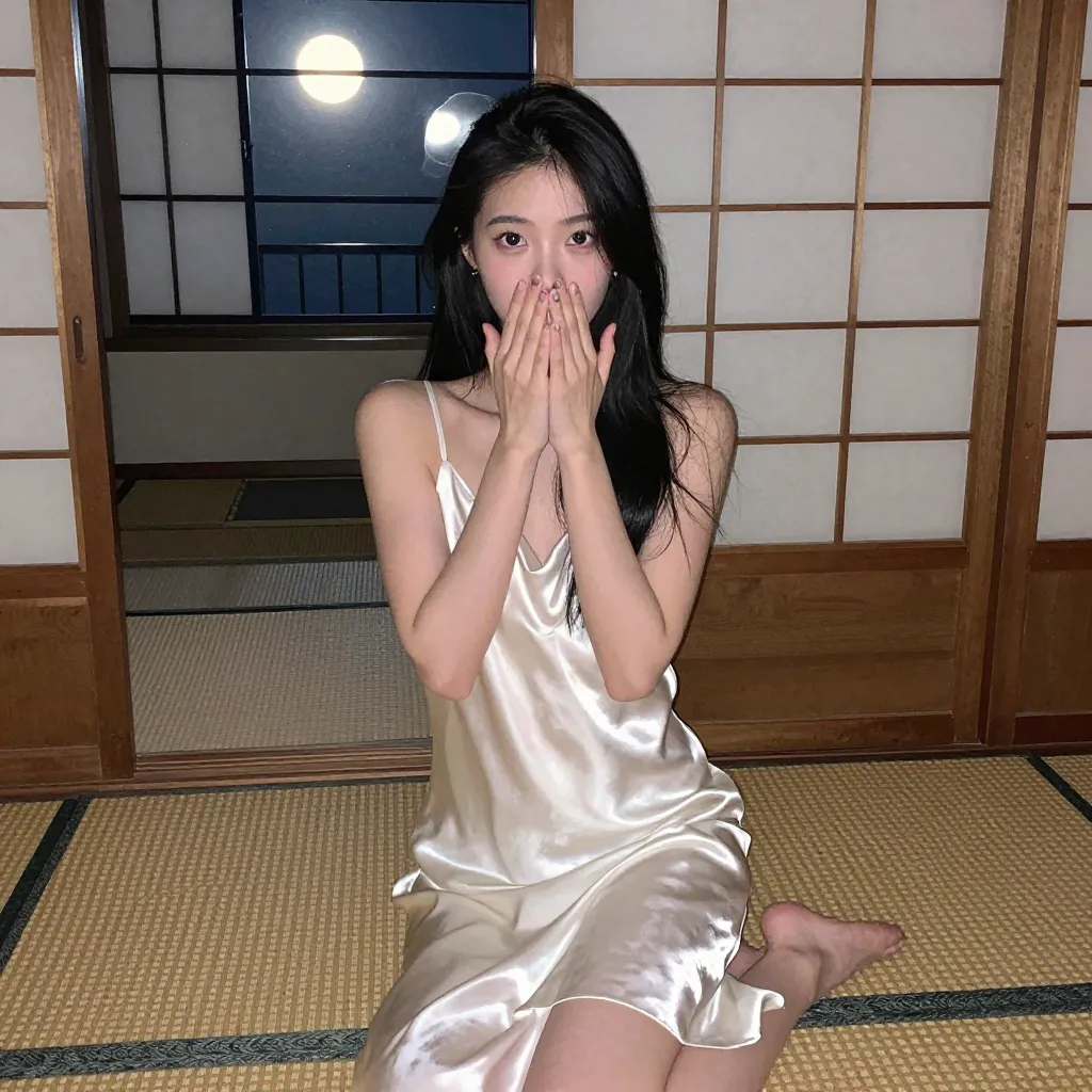 両手で口を覆う