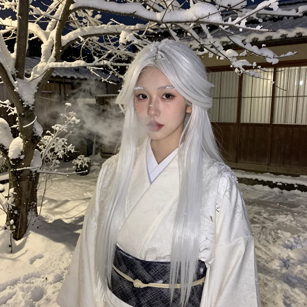 雪女・睫毛の霜と白い息