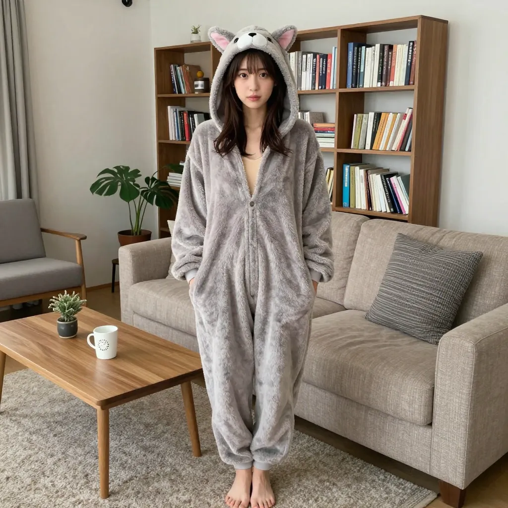 animal onesie, nude underneath