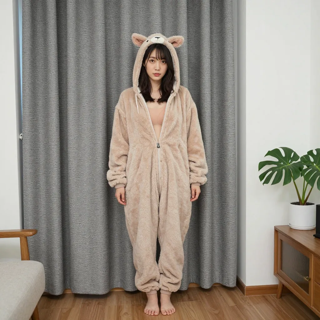 animal onesie, nude underneath