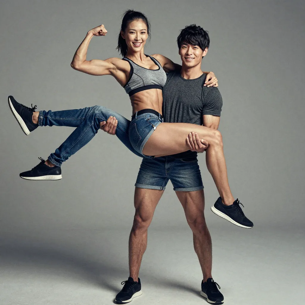 Step 1: Athletic woman and man in a fitness-style pose