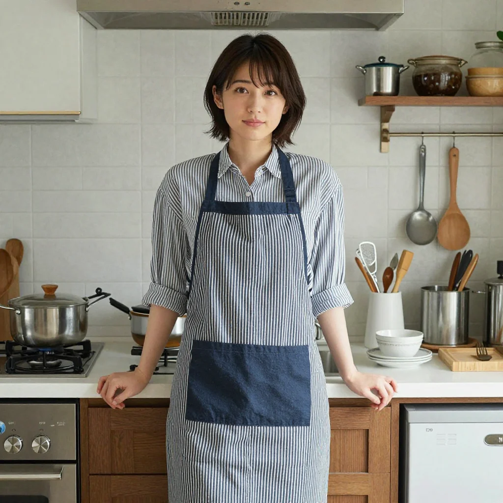 条件D: wearing only an apron 正面