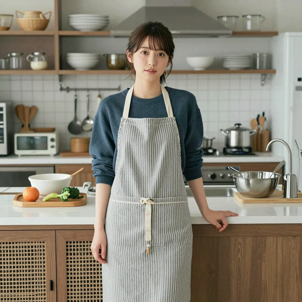 条件D: wearing only an apron 正面