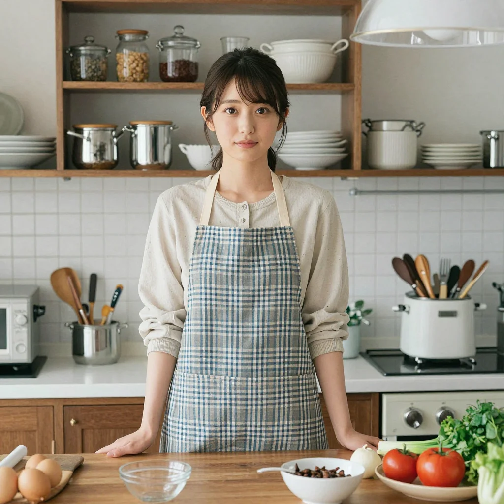 条件D: wearing only an apron 正面