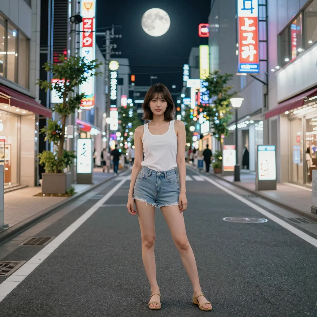 ネオン+月明かり