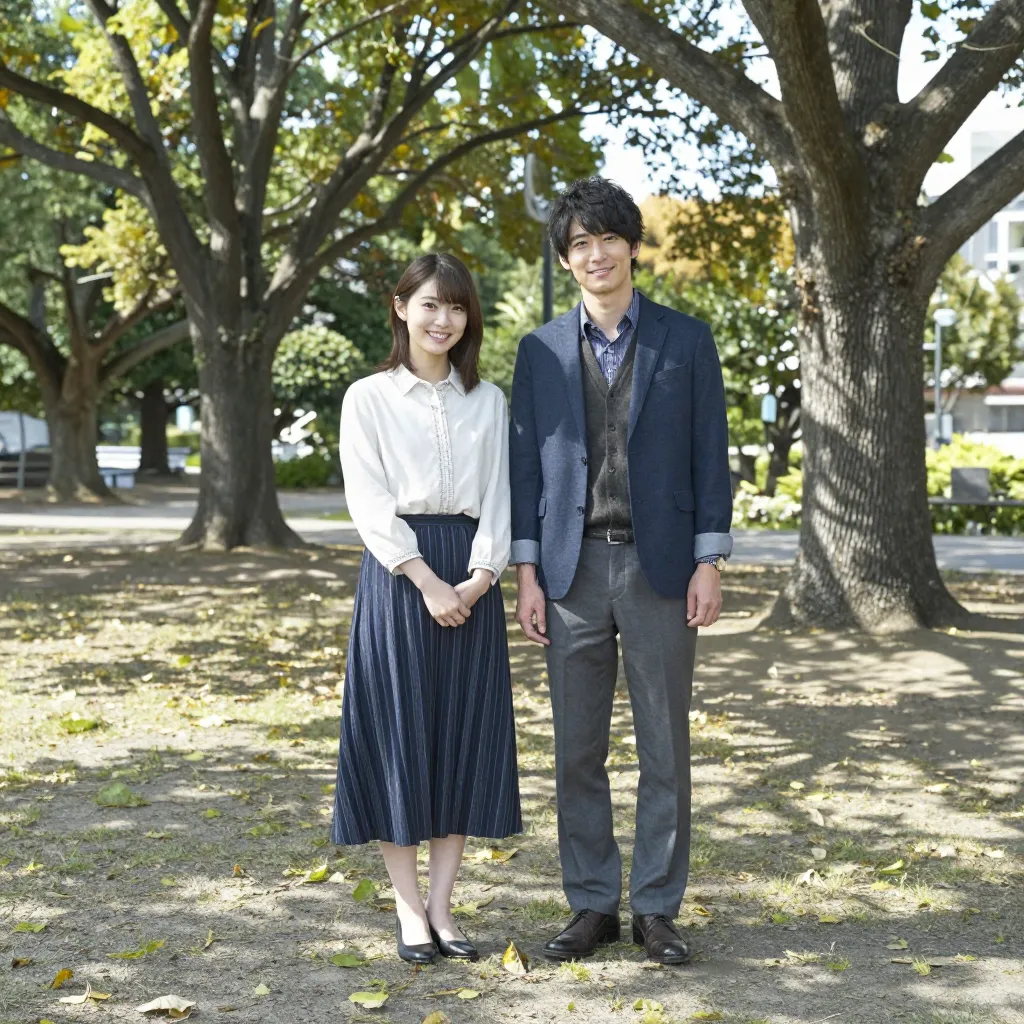 並んで立つ男女、お姫様抱っこなし