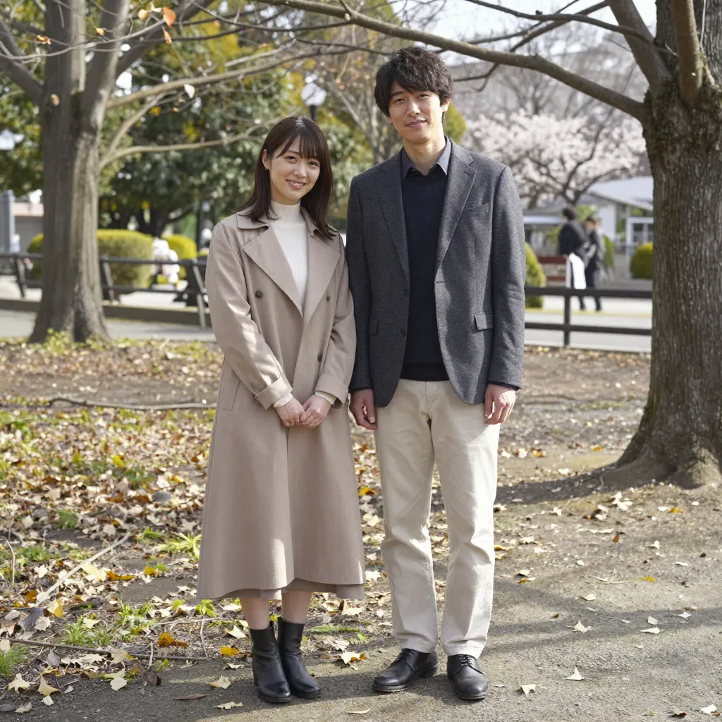 並んで立つ男女、お姫様抱っこなし