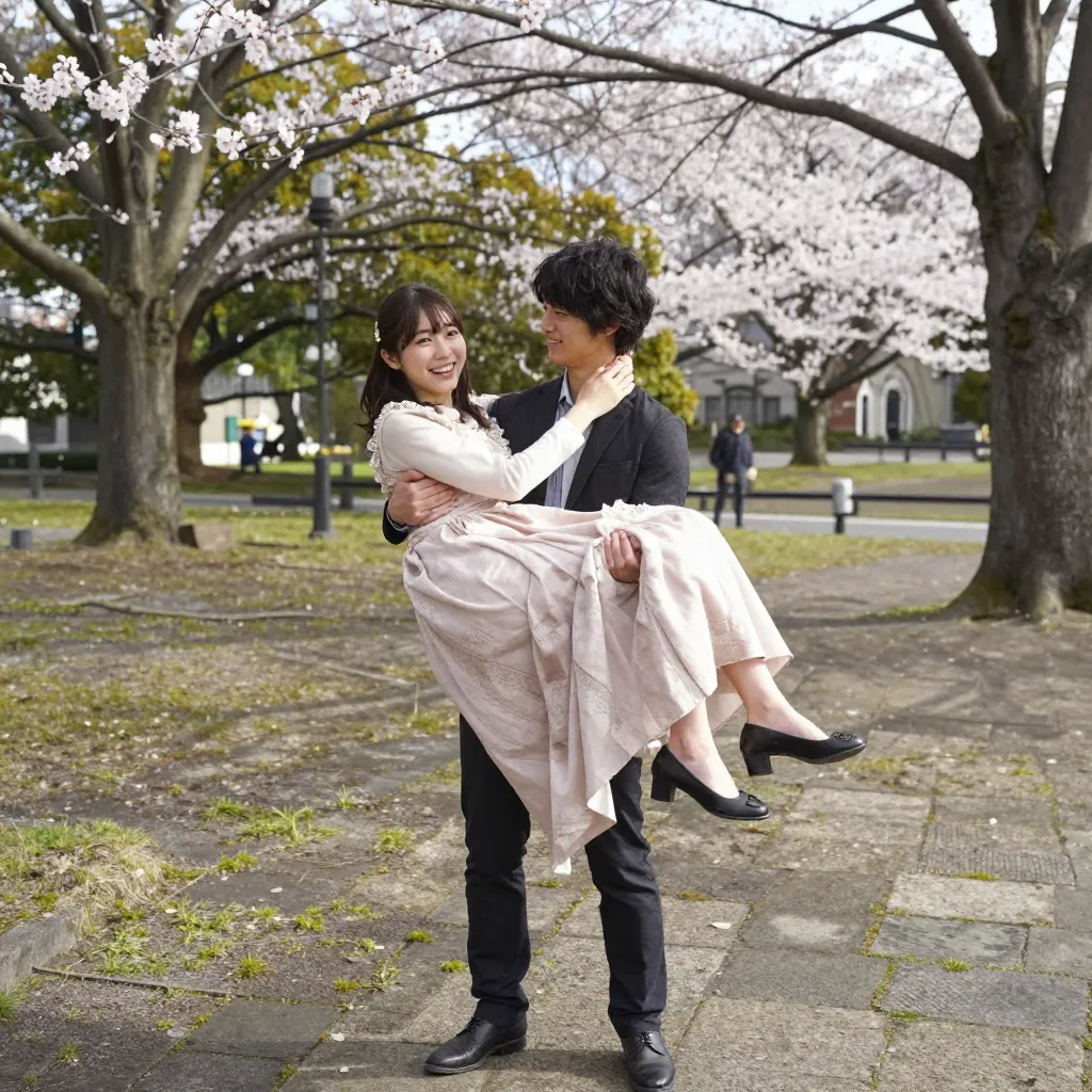 お姫様抱っこ成立、カジュアルな私服