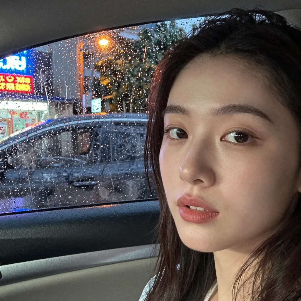 雨の車内
