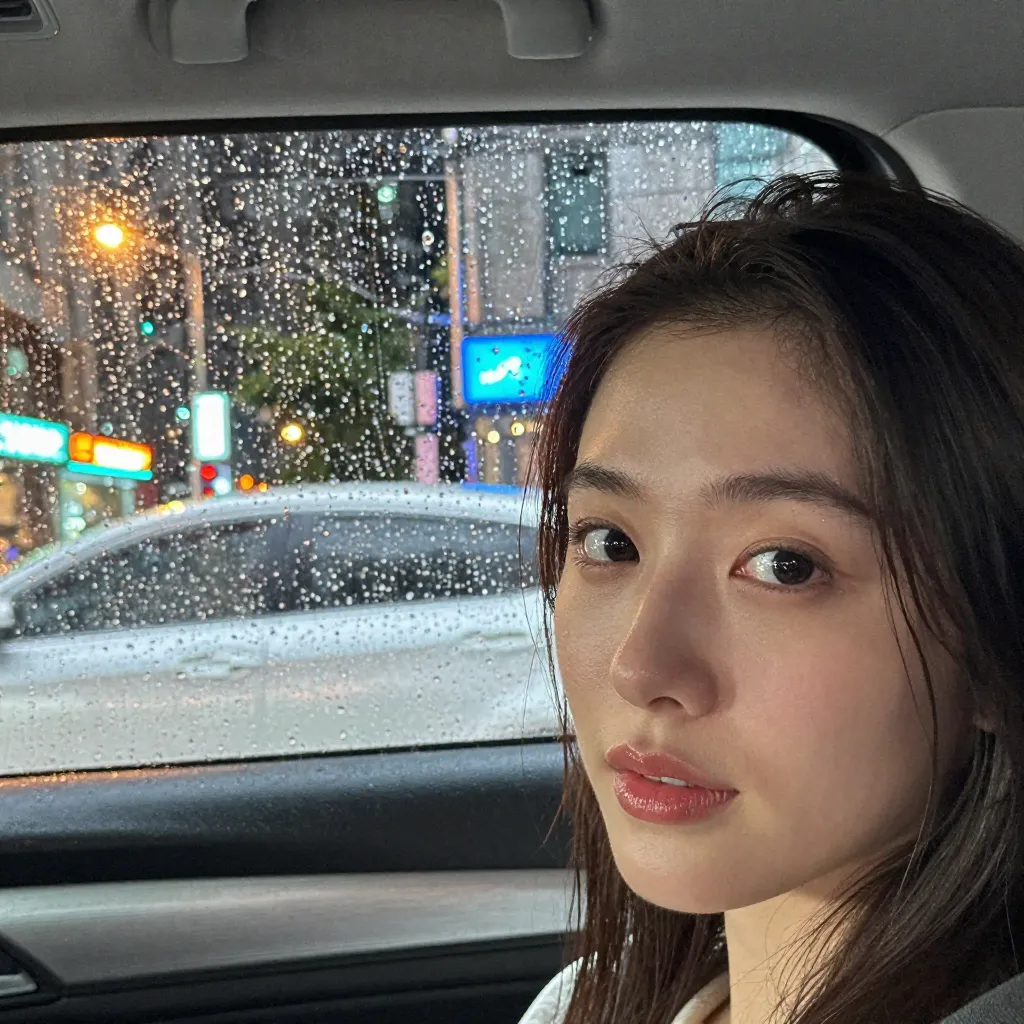 雨の車内