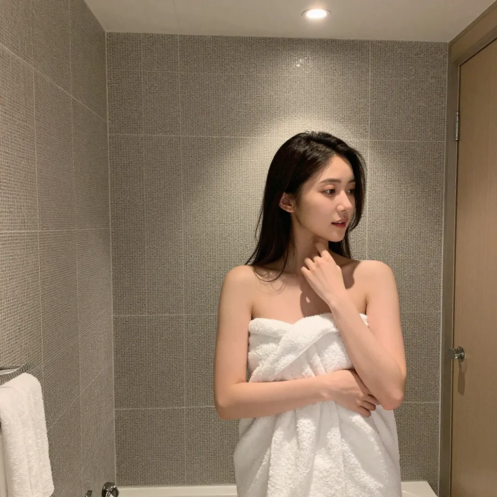 Woman in towel, front view