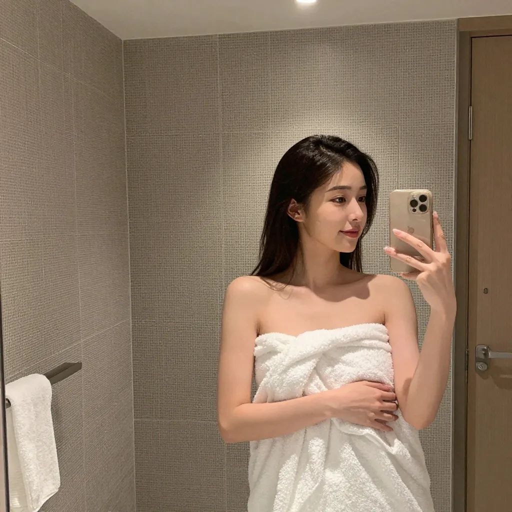 Bath towel wrap, phone selfie